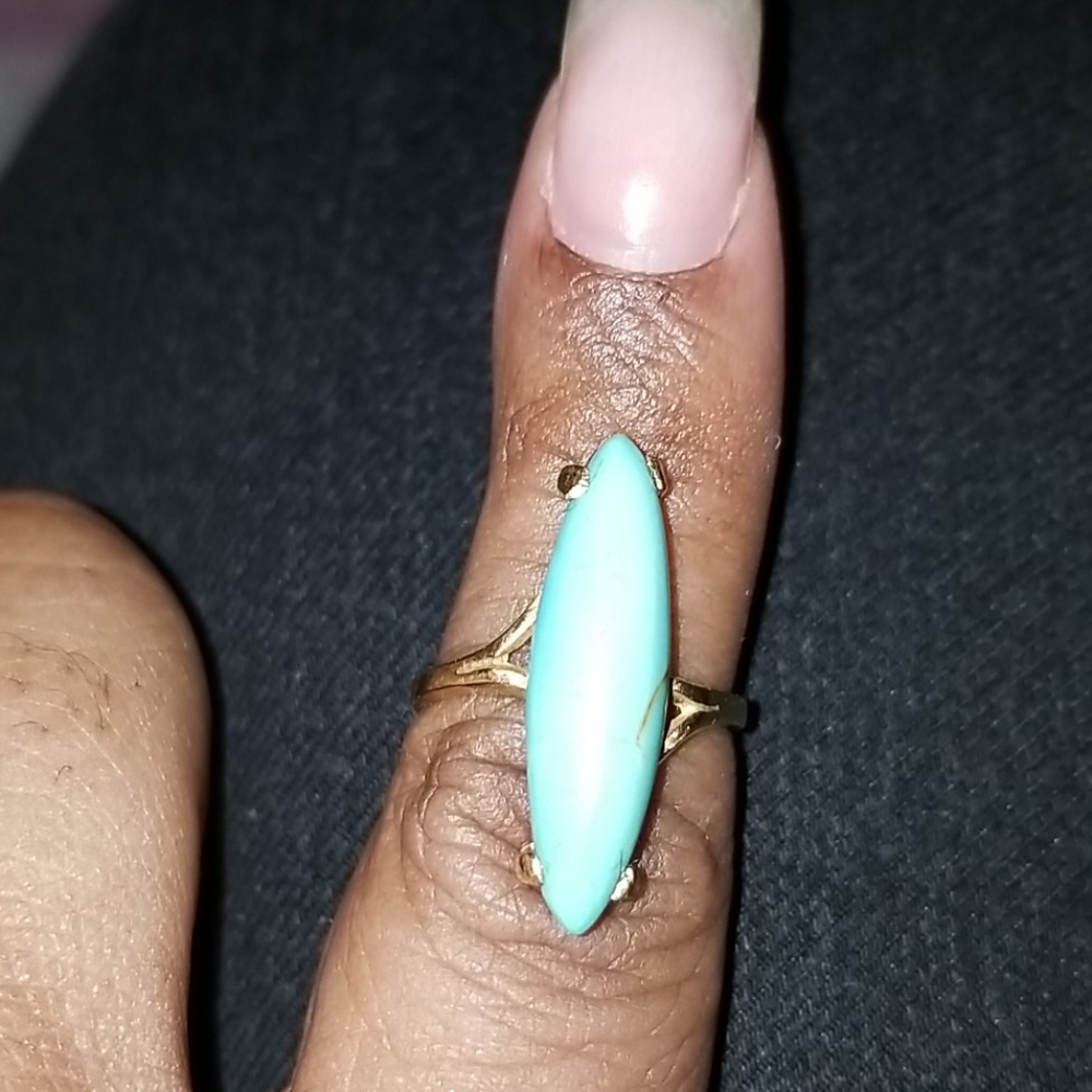 14k blue turquoise yellow gold ring, sz6 - Picture 6 of 6